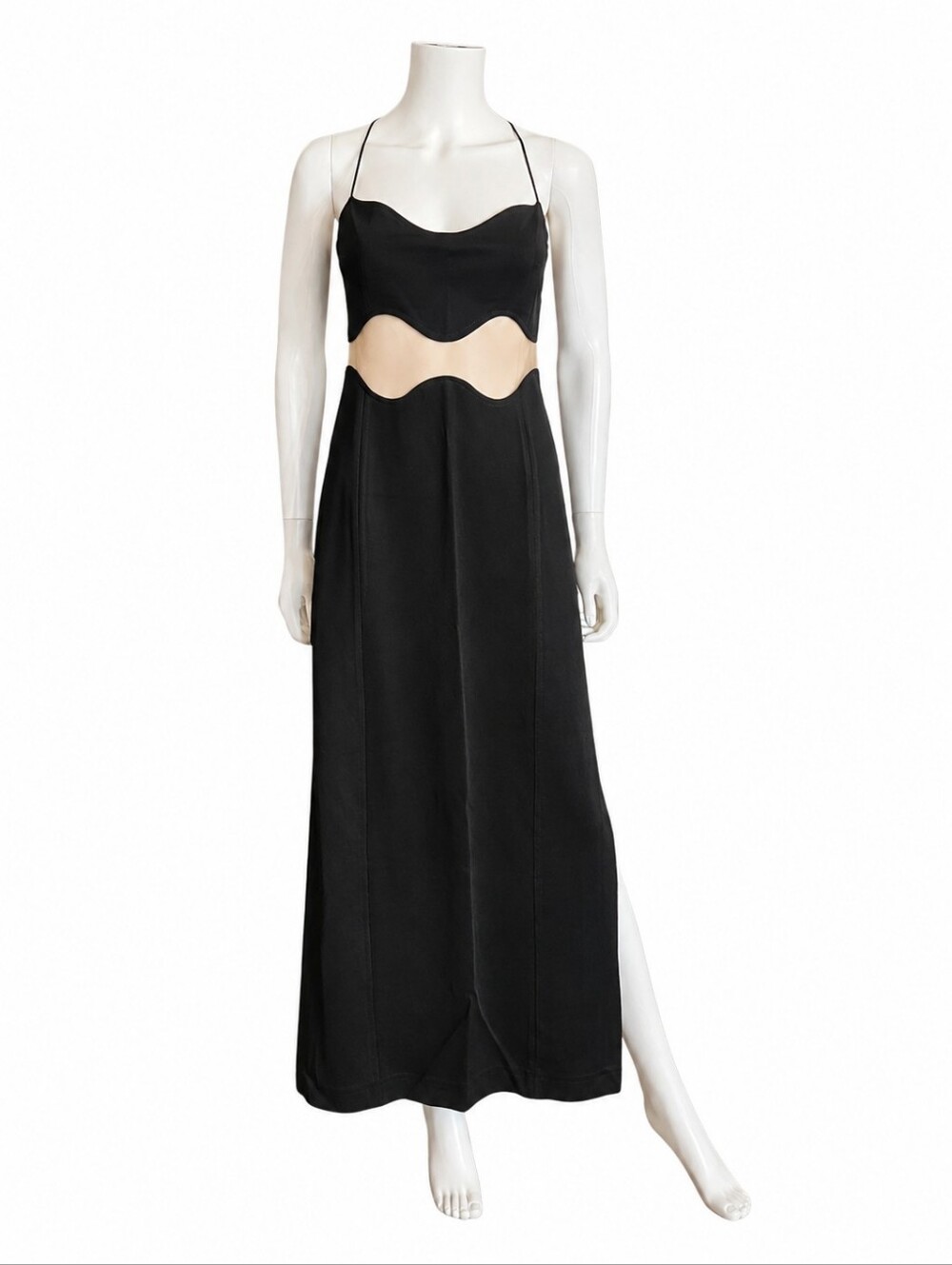 GALVAN LONDON | Siren Cutout Mesh Maxi Dress Black Nude UK 12 US 8 Resort 2022